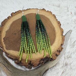 Beaded Fringe Earrings Peyote Tube